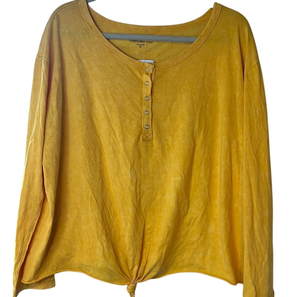 Rebellious One Mustard Yellow Boatneck Tee w/ Tie Front & Button Accents, NWT!